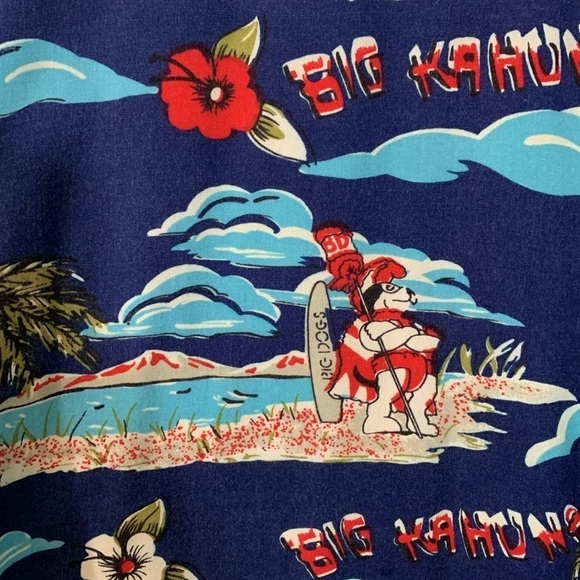 Big Dogs Hawaiian Big Kahuna All Over Print Navy Short Sleeve Button Up Shirt - Picture 4 of 12